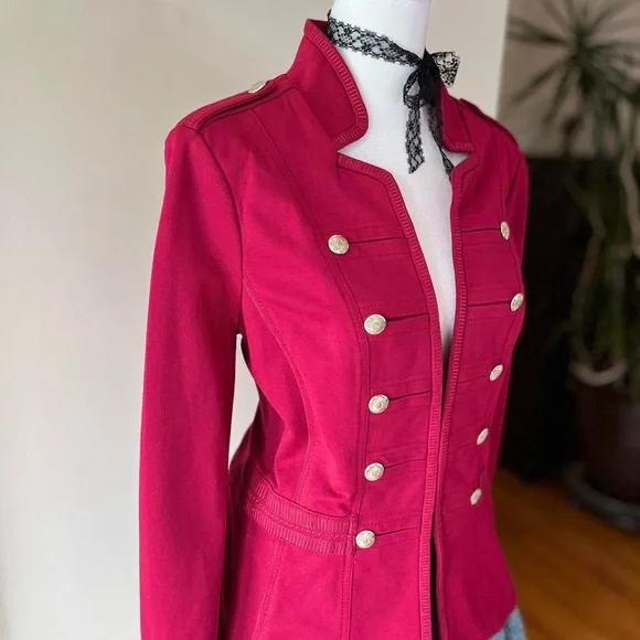 Gothic Military Jacket Tailored Double Breasted Buttons Preppy Red Pink 14 L - Picture 4 of 10